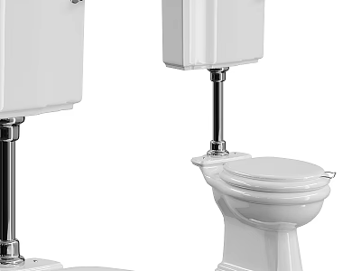 White Ceramic Two Piece Toilet With Chrome Flush Handle And Modern Design 3d model