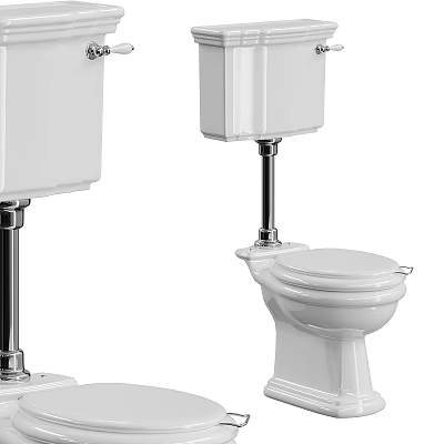 White Ceramic Two Piece Toilet With Chrome Flush Handle And Modern Design 3d model