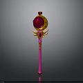 Colorful Enchanted Magic Wand With Red Gem Golden Wings And Pink Shaft