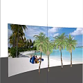 Palm Trees On Sandy Beach With Person Lying On Hammock And Blue Sea Sky