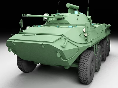 Green Military Wheeled Armored Vehicle With Turret Antenna And Detailed Exterior 3d model