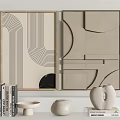 Modern Ornamental Decor Collection With Geometric Wall Art Ceramic Vases Bowls And Books
