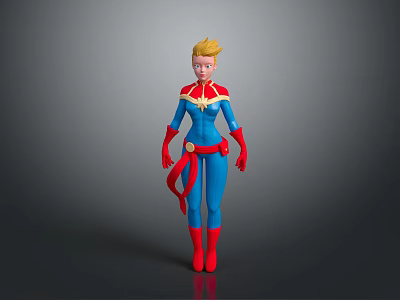 3D Superhero Character Model With Blue Red Costume Golden Hair And Red Belt Design 3d model
