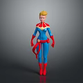 3D Superhero Character Model With Blue Red Costume Golden Hair And Red Belt Design
