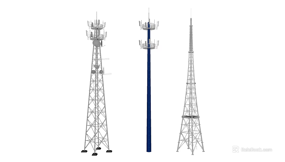 Industrial Telecommunication Towers Steel Lattice And Monopole Structures With Antenna Arrays On Top 3d model 
