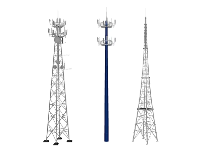 Industrial Telecommunication Towers Steel Lattice And Monopole Structures With Antenna Arrays On Top 3d model