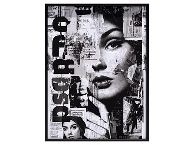 Black And White Dada Collage Artwork With Female Face Newspaper Clippings 3d model