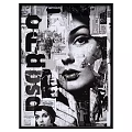 Black And White Dada Collage Artwork With Female Face Newspaper Clippings