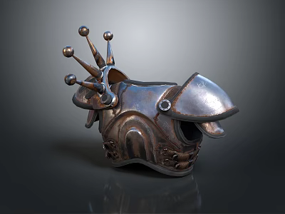 Ornate Metallic Medieval Helmet Featuring Spiked Decor And Intricate Textured Surface 3d model