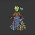 Elegant Decorative Household Figurine In Blue Yellow Dress With Floral Hat And Bird Accessory