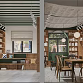 Book Art Interior With Calligraphy Ceiling Green Walls Bookshelves Arched Door Wooden Black Furniture Blind Windows