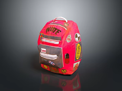Red Backpack With WIFE Lettering And Decorative Stickers For Daily Use 3d model