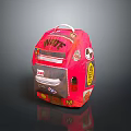 Red Backpack With WIFE Lettering And Decorative Stickers For Daily Use