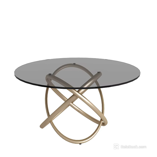 Modern Round Glass Top Coffee Table With Crossed Metallic Base Design 3d model 