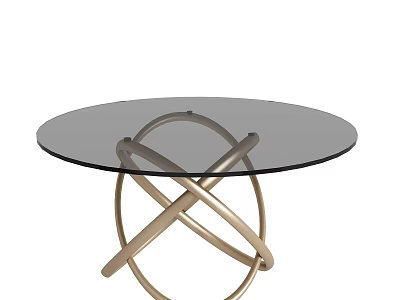 Modern Round Glass Top Coffee Table With Crossed Metallic Base Design 3d model