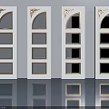 White Hinged Doors With Decorative Arched Top And Glass Panel Design