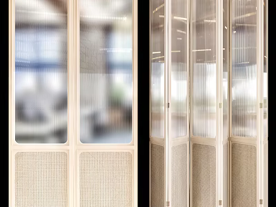 Modern Interior Folding Doors With Glass Panels And Rattan Details 3d model