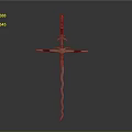 Decorative Weapon With Golden Top Red Accents Curved Hilt And Cross Shaped Design