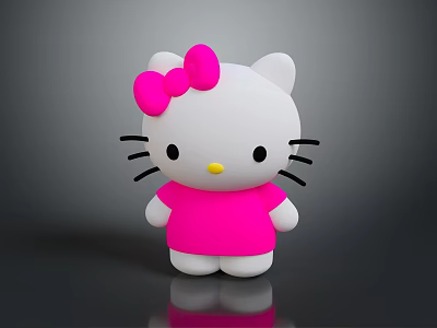 Hello Kitty Cute Toy With White Body Pink Bow Yellow Nose And Black Whiskers 3d model