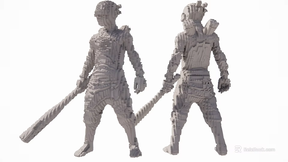 Game And Movie Character 3D Model With Intricate Armor And Sword Front Back View 3d model 