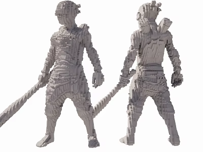 Game And Movie Character 3D Model With Intricate Armor And Sword Front Back View 3d model
