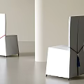 Modern White Dining Chairs with Red and Blue Straps and Tassels in Minimalist Interior Setting