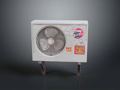 White Desktop Computer Case With Cooling Fan And Decorative Stickers On Surface 3d model