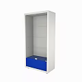 White Display Cabinet Shelf Unit With Multiple Shelves And Blue Drawer