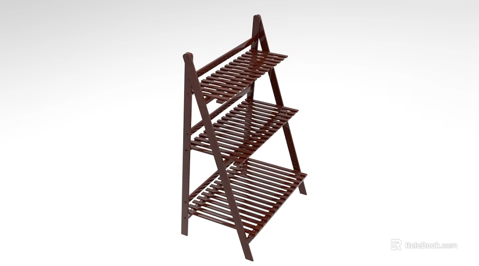 Brown Wooden Three Tier Ladder Style Display Shelf for Home Storage 3d model 