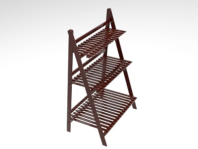 Brown Wooden Three Tier Ladder Style Display Shelf for Home Storage 3d model