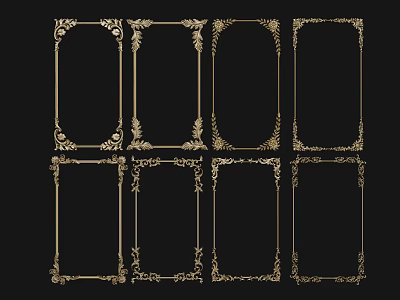 Ornate Golden Decorative Border Lines Set With Intricate Patterns For Design Projects 3d model