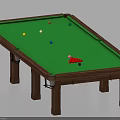 Professional Billiard Table with Green Felt Surface Colored Balls and Wooden Legs