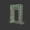 Classical Stone Architectural Entrance With Carved Wooden Door And Decorative Frame Elements
