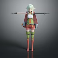 Elf Character Fantasy Creature with Light Green Hair Elf Ears and Weapons Outstretched Arms
