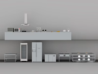 Essential Modern Kitchen Appliances Featuring Refrigerator Microwave Oven And Range Hood 3d model