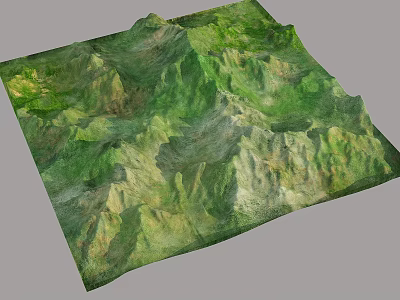 Detailed 3D Terrain Model with Green Mountain Ranges and Rolling Hills 3d model