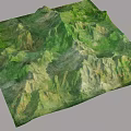 Detailed 3D Terrain Model with Green Mountain Ranges and Rolling Hills