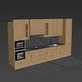 Modern Kitchen With Light Wooden Cabinets Black Appliances And Dark Tile Backsplash
