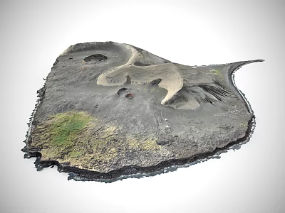 Natural Scenic Landscape with Winding Light Paths Gray Terrain and Green Vegetation Areas 3d model