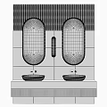 Modern Bathroom Vanity With Double Washbasins Round Mirrors And Marble Wall