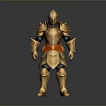 A Man Wearing Full Golden Medieval Armor With Red Belt Isolated On Dark Background