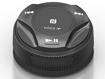 Black Circular Voice Control Device With Playback Buttons And Textured Surface 3d model