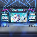 Vibrant Stage Setup With Blue Lighting Anime Characters On Large Screens Dynamic Visual Effects 3d model