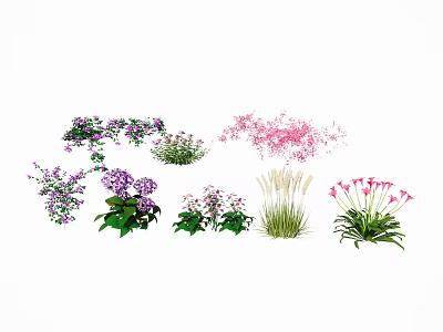 Colorful Garden Flowers And Herbs With Purple Pink And White Blooms 3d model