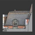 Detailed Architectural Model With Tiled Sloped Roof Arched Window And Brick Walls