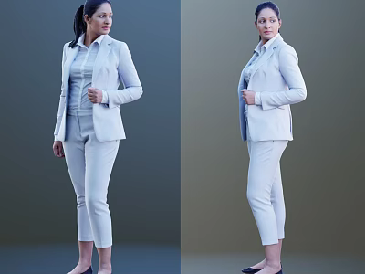 Woman In White Suit Set With Shirt Pants And Black Shoes On Gray Background 3d model