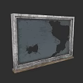 Old Damaged Frame With Cracked Glass And Black Map Design Stain 3d model