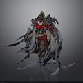 Warrior Character With Detailed Creature Inspired Silver Armor And Red Cloak