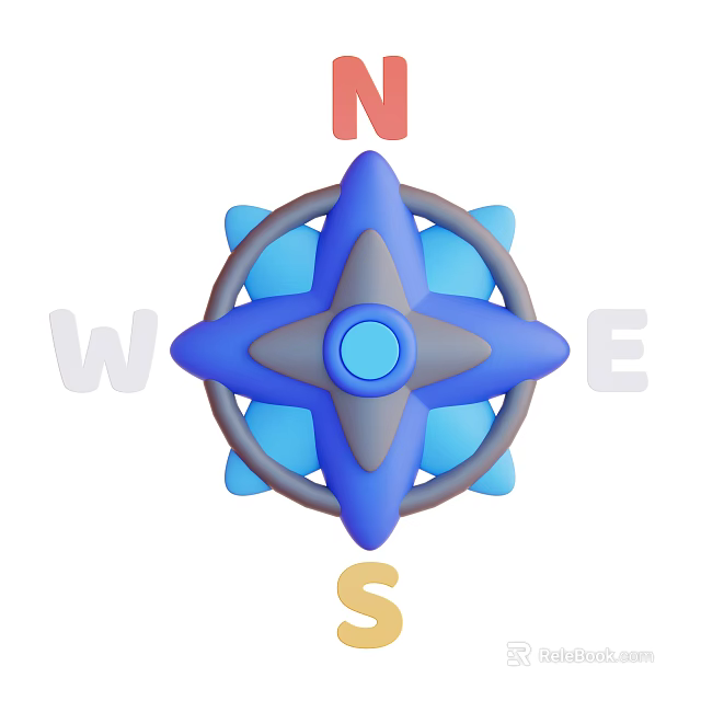 Blue And Gray Compass Navigation Guide With Direction Letters N E S W 3d model 