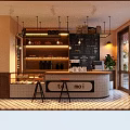 Café Interior Design With Counter Pastry Display Menu Board Stools And Warm Lighting 3d model